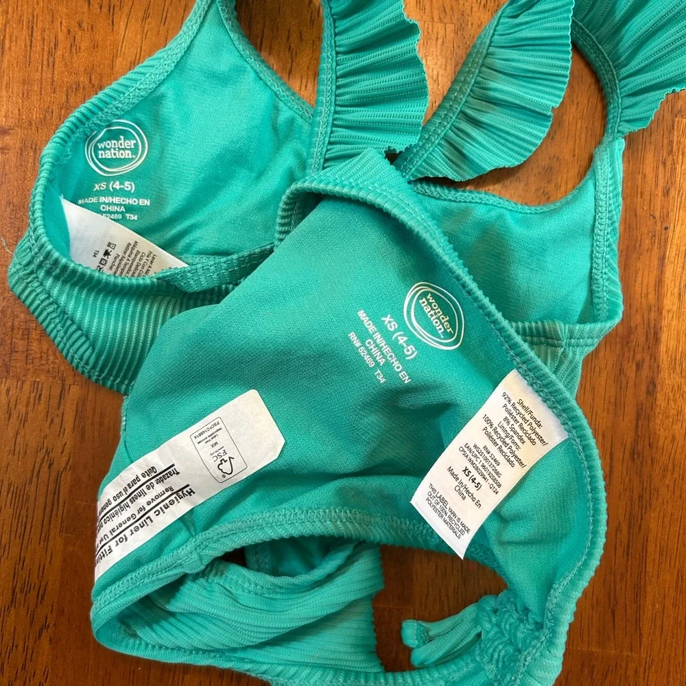 NWOT Ribbed Ruffle 2-Piece Bathing Suit Girl XS(4-5) Little Mermaid Green Bikini